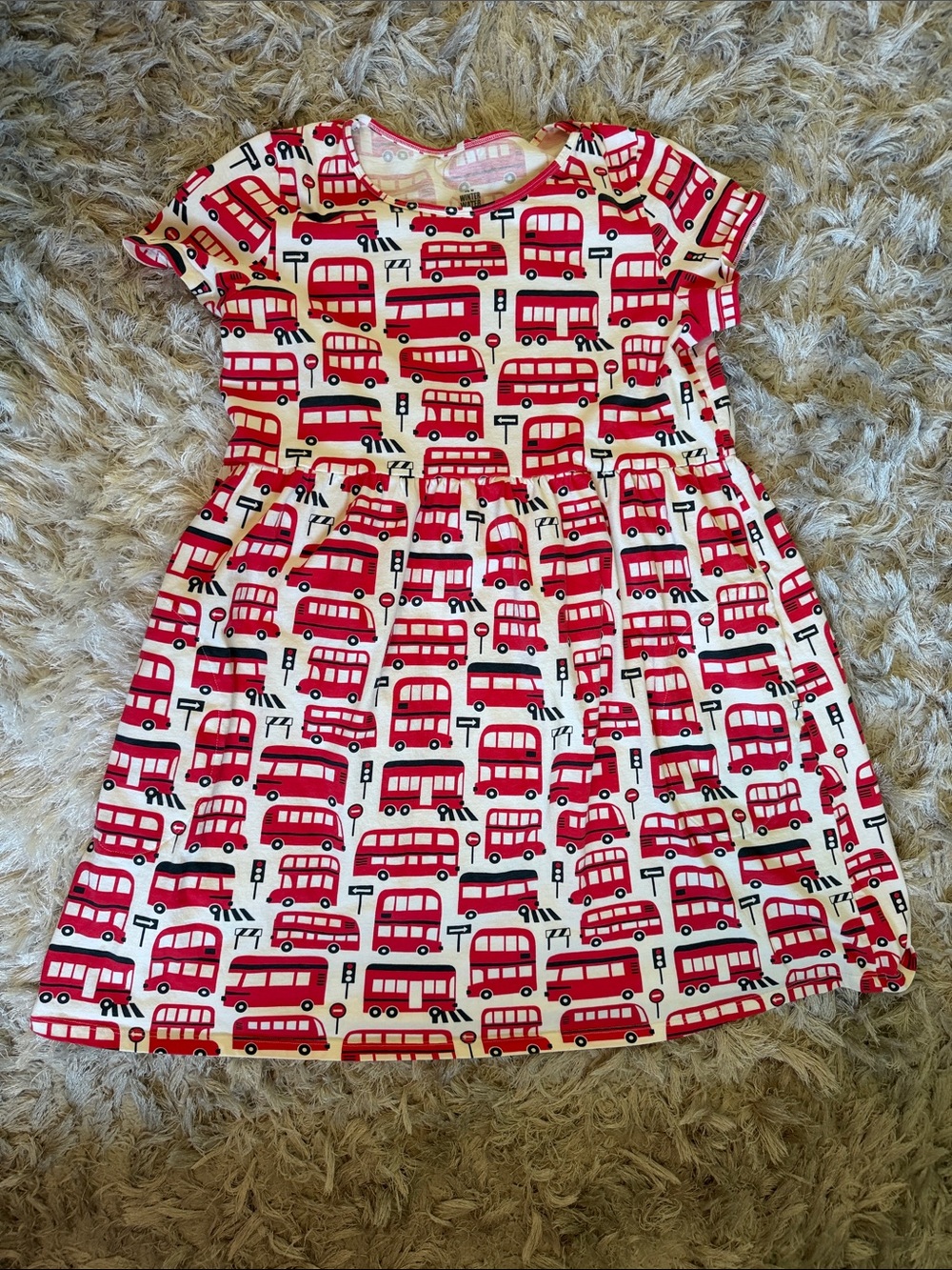Women’s Cream and Red Bus Print Casual Girls' Dress